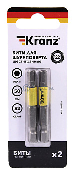 KRANZ бита шестигранная для шуруповерта HEX5х50 мм (2 шт./уп.)