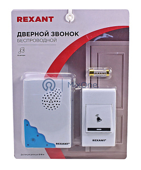 REXANT 73-0010 беспроводной дверной звонок 32 мелодии белый RX-1, 100 м.