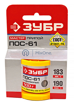 ЗУБР 55450-100-10C припой, ПОС 61, трубка с канифолью, 100 г, 1 мм.