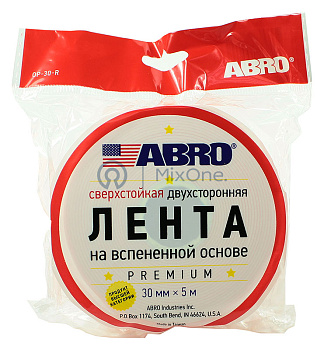 ABRO MASTERS OP-30-R лента клейкая двухсторонняя сверхстойкая, белая, 30 мм, 5 м.