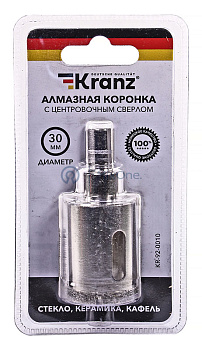 KRANZ коронка алмазная 30 мм, по керамограниту с центровочным сверлом