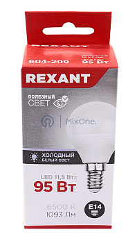 REXANT лампа светодиодная Шарик (GL) 11,5Вт E14 1093Лм 6500K холодный свет