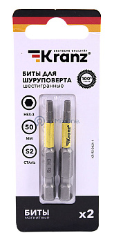 KRANZ бита шестигранная для шуруповерта HEX3х50 мм (2шт./уп.)