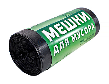 PAKLEEN пакет для мусора черный ПНД, 50*60 см, 30 л, 12 мкм, 30 шт.
