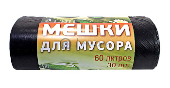 PAKLEEN пакет для мусора черный ПНД, 60*80 см, 60 л, 15 мкм, 30 шт.