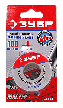 ЗУБР 55420-100 припой оловянно-свинцовый, 60% Sn / 40% Pb, 100 г.