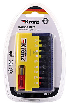 KRANZ набор бит с магнитным держателем, пластиковый кейс, 10 шт