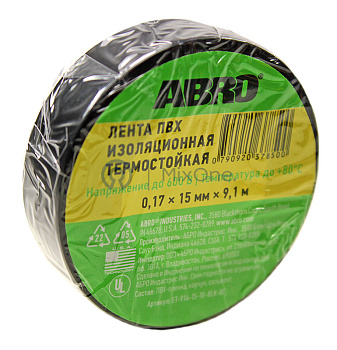 ABRO ET-914-15-10-BLK-RE изолента термостойкая, черная, 15 мм, 9 м.