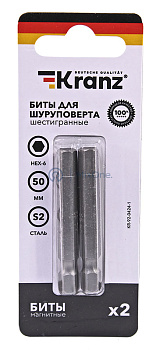 KRANZ бита шестигранная для шуруповерта HEX6х50 мм (2 шт./уп.)