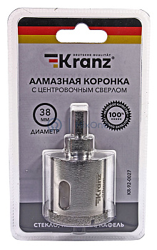 KRANZ коронка алмазная 38 мм, по керамограниту с центровочным сверлом