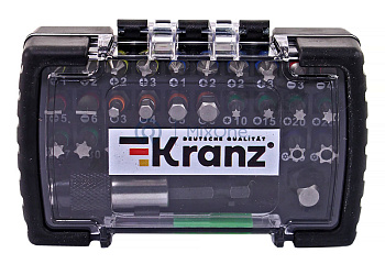 KRANZ набор бит с магнитным держателем, пластиковый кейс, 32 шт