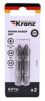 KRANZ мини-набор бит двусторонних PH2xPH2, PH1xPH3-50 мм (2 биты на блистере)