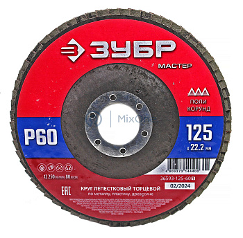 ЗУБР "МАСТЕР" круг шлифовальный лепестковый торцевой, P60, 125х22,2мм