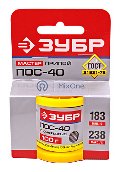 ЗУБР 55451-100-10C припой, ПОС 40, трубка с канифолью, 100 г, 1 мм.